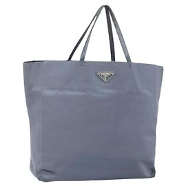 Borsa Tote Prada Satin Blu Argento Auth bs33255