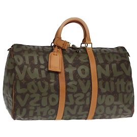 LOUIS VUITTON Monogram Graffiti Keepall 50 Borsa Boston Khaki M92196 Auth 90286SAV