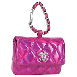 CHANEL Pochette Matelassé Pelle Verniciata Rosa Argento CC Auth bs29324SM - Chanel