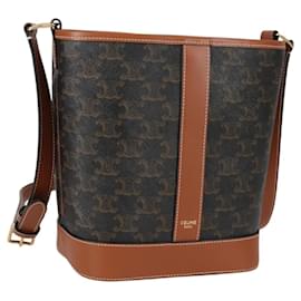 Bolsa de ombro seau Triomphe Small em PVC couro preto e dourado Auth 135273SM - Céline