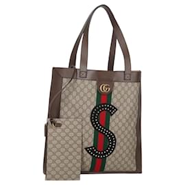 Borsa tote in PVC beige oro e rosso della linea Sherry GG Supreme di GUCCI Auth 135289SAM - Gucci