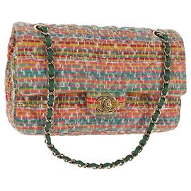 CHANEL Borsa a Catena Double Flap Matelassé 25 tweed Multicolore Oro CC Auth 142314SM