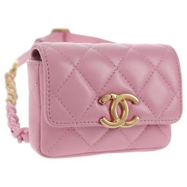 CHANEL Borsa a Spalla Matelassé in Pelle di Agnello Rosa Oro CC Auth 140756SAM