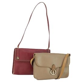 Borsa a mano Christian Dior in pelle 2 pezzi Bordeaux Beige Auth fm5166