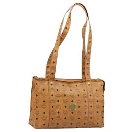 Borsa Tote Vicetos Logogram MCM in PVC Marrone Oro Auth gh1948