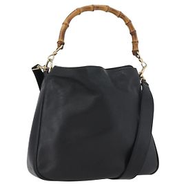 GUCCI Bamboo Handtasche Leder 2way Schwarz Gold 001 1998 1638 Auth ep13979