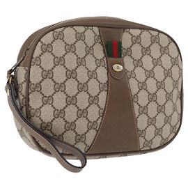 Bolso Sherry Line GG Supreme Web de GUCCI en PVC Beige Rojo Verde 89 01 034 Auth ka3250
