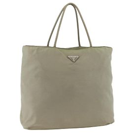 PRADA Borsa a mano in nylon beige argento Auth AMZ343
