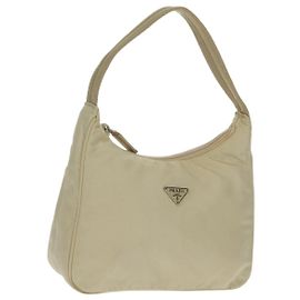 PRADA Borsa a mano in nylon avorio argento Auth 166457