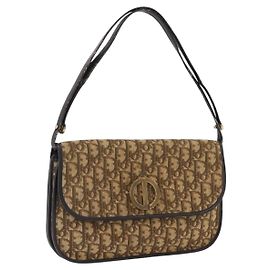 Borsa a Spalla in Tela Trotter Christian Dior Beige Oro Auth 170884