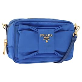 Borsa a Spalla PRADA Nylon Blu Oro Auth 150608A