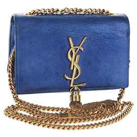 SAINT LAURENT Borsa a Spalla Chain Kate in Pelle Blu Oro Auth 163093SAV
