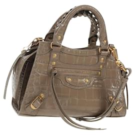 Sac à main Balenciaga Neo Classic City en cuir verni 2 en 1 gris or 638524 Auth am10547SAM