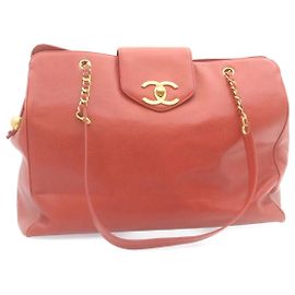 CHANEL Schultertasche Chain COCO Mark Super Modell aus Kaviarleder rot CC Auth am2162gSAV