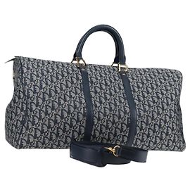 Christian Dior Trotter Canvas Boston Bag Navy Gold Auth 129964SAV