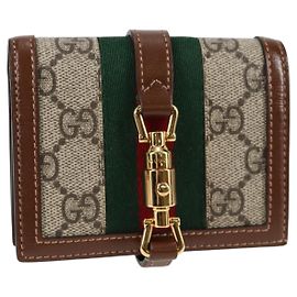 GUCCI GG Supreme Jackie WebbSherry Line Portafoglio PVC Beige 203495 Auth ki5817V