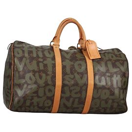 LOUIS VUITTON Monogram Graffiti Keepall 50 Borsa Boston Khaki M92196 Auth fm4841SAV