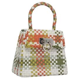 Borsa a mano Gancini in pelle multicolore Salvatore Ferragamo Auth 110491SAV