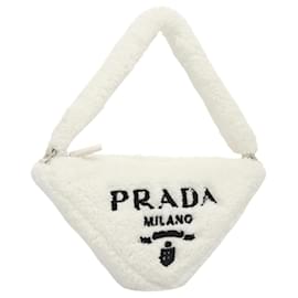 Borsa a Spalla PRADA Pile Bianco Argento Auth MX183SAM
