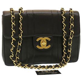CHANEL Mademoiselle Big COCO Marca Catena Borsa a Spalla in Pelle di Agnello Nera Auth yk4080SAV