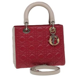 Christian Dior Medium Handtasche Lady Cannage aus Lammleder in Rot und Weiß Auth 29502SAV