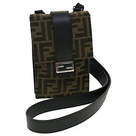 Bolsa de Ombro em Lona Zucca FENDI Marrom Preto Auth 31851SAV