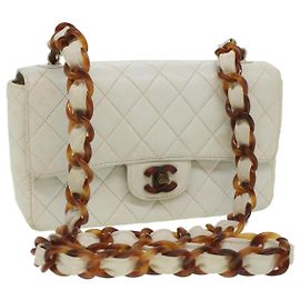 CHANEL Matelassé 23 Borsa a Spalla con Chiusura a Rotazione in Pelle di Agnello Marrone Bianco CC Auth 32160SAV