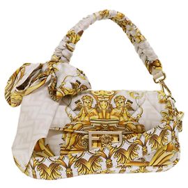 FENDI Baguette Shoulder Bag Polyester 2way White 8BR600 AK2D Auth 48072SM