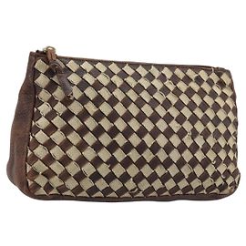 Pochette in tela e pelle Intrecciato Bottega Veneta marrone oro Auth bs34153