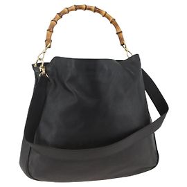Borsa a Spalla in Pelle Gucci Bamboo 2way Nera Oro 001 1577 Auth gh2025