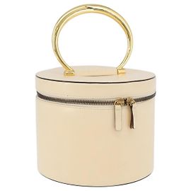 Céline Bolsa de mão Vanity em couro marfim e ouro Auth AMZ074A