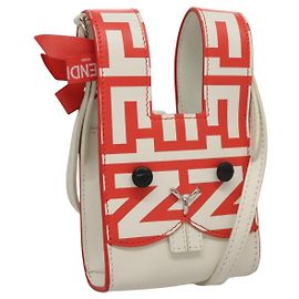 Borsa in pelle FENDI Bunny Mark Jacobs Collaboration Bianca Rossa Argento Auth BD1711M