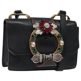 Miu Miu Schultertasche aus Leder Schwarz Gold Auth MX101V