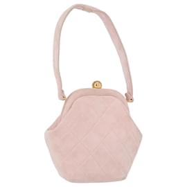 CHANEL Borsa Matelassé in Suede Rosa Oro CC Auth 154898A