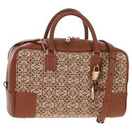 LOEWE Amazona 28 Borsa Anagramma Ripetuto Tela Pelle 2in1 Oro Marrone Auth 145249SAM