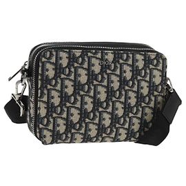 Borsa a spalla in tela obliqua Trotter Christian Dior blu navy argento Auth 148526SAM