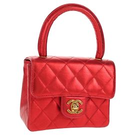 CHANEL Borsa a Mano Matelassé in Pelle Rossa Oro CC Auth 140357SM