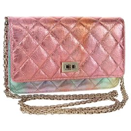 Borsa a Spalla CHANEL Chain Matelassé 2.55 in Pelle Multicolore con CC Dorato Auth 142691SM