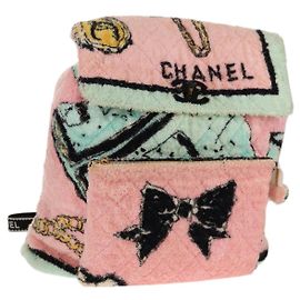 Zaino CHANEL Matelassé COCO Mark in velluto rosa con CC dorato Auth 138517SM