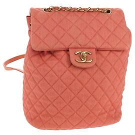 CHANEL Zaino Matelassé Denim Rosa Oro CC Auth 145070SAM