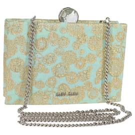 Sac à bandoulière Miu Miu en chaîne en coton bleu clair argent Auth 118561SAM