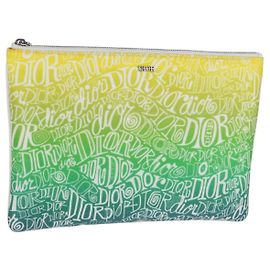 Pochette in nylon giallo verde Christian Dior STUSSY Collaborazione Auth 123837M