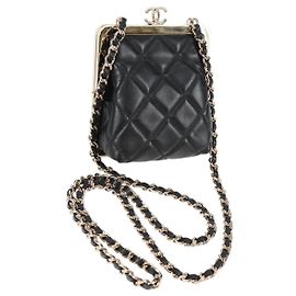 CHANEL Borsa a Spalla Matelassé con Catena in Pelle di Agnello Nera Oro CC Auth 125435SAM