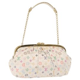 LOUIS VUITTON Bolsa Omoniere de Satén Multicolor Blanca M92060 LV Auth 134363SAV