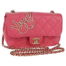 CHANEL Bolsa de Ombro Matelassé em Couro de Cordeiro Rosa Ouro CC Auth ka592SAM