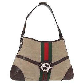 Borsa a Spalla Web Sherry Line GUCCI Beige Argento Rosso 114877 Auth yk19547