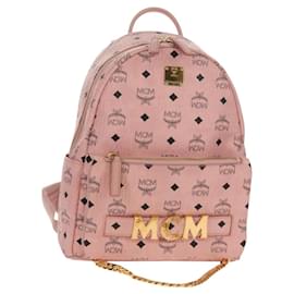 MCM Vicetos Logogram Sac à dos en cuir PVC Rose Or Auth yk19517A