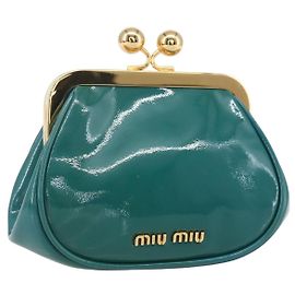 Portafoglio Miu Miu in Smalto Blu Turchese Oro Auth BA8464