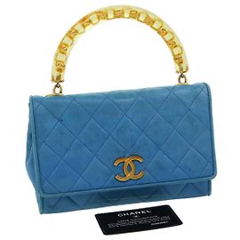 CHANEL Borsa a Mano in Pelle di Agnello Blu CC Auth hk455SAV
