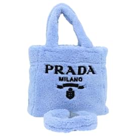 PRADA Terry Handtasche 2-Wege Hellblau Schwarz Auth 47188SAV